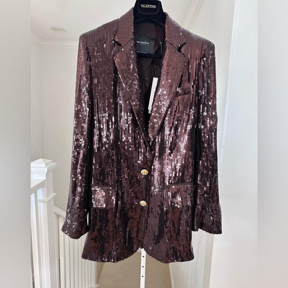 NWT Retrofete SET Tuxedo Blazer Pant Suit Dark Brown Sequin Medium $1100 Retail - Picture 10 of 16